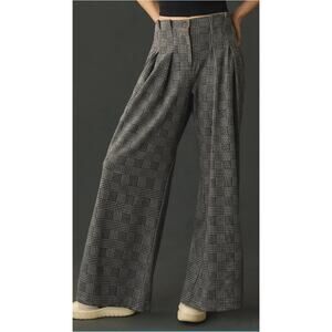 Anthropologie Black and White Plaid Wide-Leg Trousers